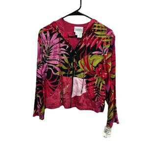 Vanity Collection Tropical Floral Small Hooded Jacket Sequins Multicolor NWT